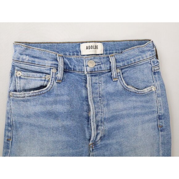 AGOLDE Nico High Rise Slim Fit Jeans Blue Women 24 Button Fly‎ Denim Stretch USA - Picture 2 of 12